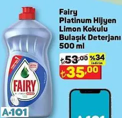 FAİRY PLATİNUM HİJYEN LİMON KOKULU BULAŞIK DETERJANI 500ML